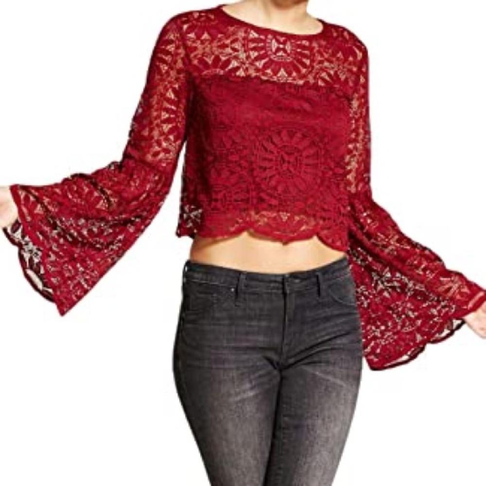Xhilaration’s Woman’s Cropped Lace Bell Sleeve Top